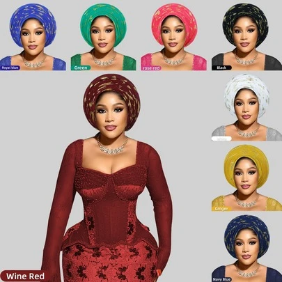 Feather & Foil Embellished Multi-Layer Nigerian Wedding Headwrap