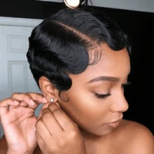 Short Vintage Finger Waves Pixie Cut Wig 13x4 Lace Frontal Remy Human Hair Wig Pre Plucked Human Hair For Women - Multicolor - View 3