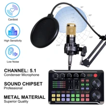 Upgraded F998 Sound Card Kit, Podcast Microphone Bundle, Condenser Mic With Live Sound Card Kit, Podcast Equipment Bundle With Voice Changer And Mixer Functions For PC Smartphone Studio Recording & Broadcasting - Gold Microphone + F998 Sound Card - View 6