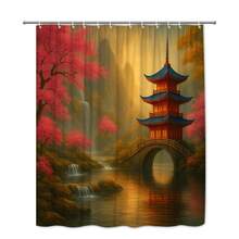 Elegant Pink And Blue Asian Inspired Shower Curtain Home Decor - White - View 5