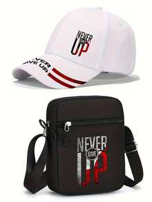 1pc/2pcs "Never Give Up" Motivational Slogan Print Baseball Cap And Crossbody Bag Set, Street Fashion Outdoor Sports Adjustable Unisex Cap And Shoulder Bag, Great Gift For Yourself Or Friends - Multicolor - View 7