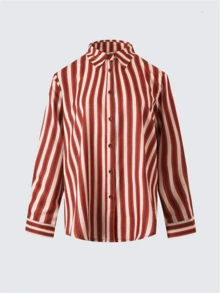 Áo sơ mi dài tay kẻ sọc thường ngày dành cho nữ có cổ và nút cài, dáng ôm vừa vặn cho mùa xuân và mùa thu - Áo thời trang nữ trưởng thành | Áo cánh họa tiết sọc | Áo sơ mi cài nút dễ thương - Đỏ - Xem 3
