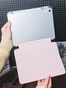 1pc Transparent 3-Fold Protective Case, Ultra-Thin Stand Shock-Proof Pencil Slot, Suitable Compatible With Apple Mini 4/5/6, 9.7/10.2/10.5 Inch, Air 4/5/6/7, 10th/11th Gen, Pro 11 Inch, Air 11(M2), Air 13 And Pro 11(M4) Models. Transparent Back Cover, High Transmittance, Customizable - Pink - Pink - View 5