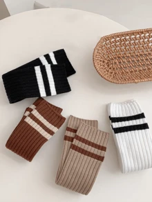 4 pares de calcetines de rayas hasta la rodilla, calcetines de estilo escolar minimalista y versátil para niños - Multicolor - Ver 4
