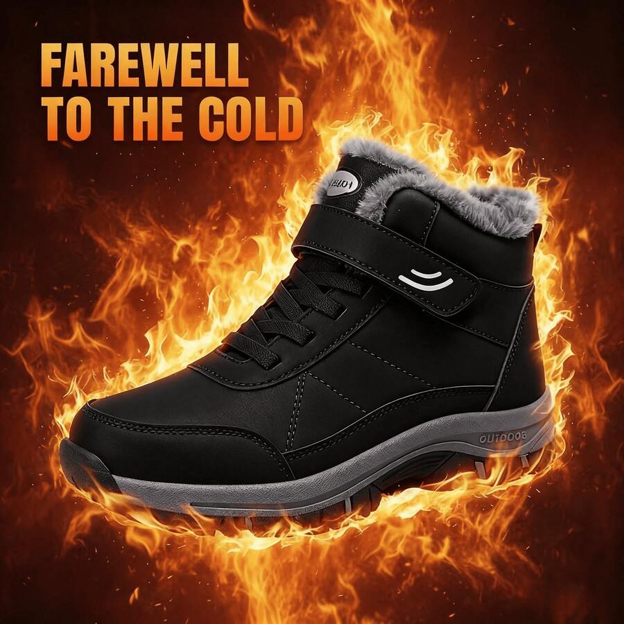 Men's Wide Fit Winter Warm Snow Boots Plus Size Fleece Lined Non-Slip High-Top Shoes For Cold Weather