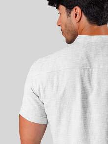 White Dress Shirt, Dunas Fabric, Similar To Linen, Men's, Short Sleeve, Mandarin Collar - Shirt For Summer 2026 - Cool Shirt - Beachwear - 無色 - 查看 7