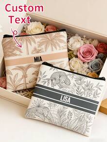 Personalized Fashion Polyester Cosmetic Bag With Makeup Pattern And Customized Name - Washable, Zipper Closure, Lightweight, Fade-Resistant, Foldable Makeup Bag, Personalized Toiletry Bag, Bridesmaid Makeup Bag, Bridesmaid Gift, Women's Gift, Anniversary Gift, Valentine's Day Gift, Birthday Gift, Wedding Gift, Best Friend Gift, Mom/Her/Girlfriend/Wife/Friend Gift, Cosmetic Bag, Travel Accessory - Multicolor - View 2