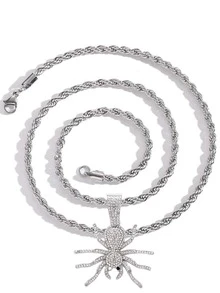 1件镶满水钻的动物吊坠项链，欧美风格男士链项链，个性化嘻哈配饰，百搭 - 銀色 - 查看 19