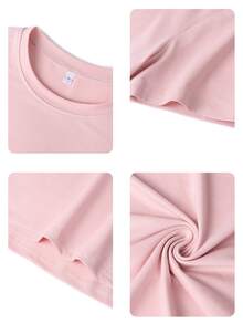 女士夏季伦敦字母印花旗袍图案圆领短袖T恤，休闲宽松百搭度假风上衣，适合度假和夏季时尚穿着，粉色 - 粉色 - 查看 5