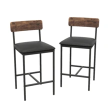 Juego de Bancos Altos Estilo Industrial Bancos de Bar con Respaldo de Madera y Asiento Acolchado para Cocina y Comedor - Marrón - Ver 3