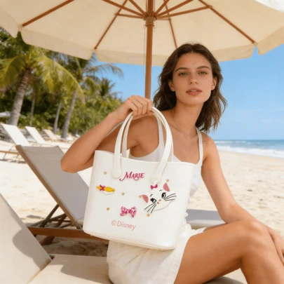 Miniso Disney Cartoon Marie Cat Lunch Box Tote Bag, Cute Handbag, Large Capacity Beach Mesh Bag, Storage Pouch