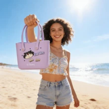 Miniso Disney Cartoon Lucifer Lunch Box Tote Bag, Cute Handbag, Large Capacity Beach Mesh Bag, Storage Pouch - Purple - View 4