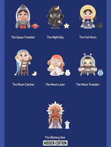 Bộ hộp bí ẩn POP MART CRYBABY Crying Moon, gồm 12 mẫu thông thường và 1 mẫu bí mật, tất cả đều lấy cảm hứng từ mặt trăng và không gian huyền ảo. Các mẫu bao gồm Ngôi sao nhảy múa, Trăng khuyết, Thỏ mặt trăng và Du khách vũ trụ. Mẫu bí mật là "Ngôi sao ước nguyện". Bộ sưu tập câu chuyện tinh tế này được thiết kế dành cho người hâm mộ CRYBABY, những người sưu tập hộp bí ẩn và những người yêu nghệ thuật, là món quà hoàn hảo cho sinh nhật và các ngày lễ. - Nhiều màu - Xem 4