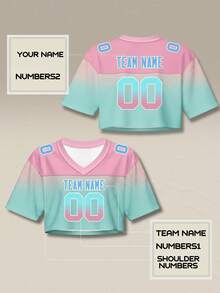 Custom Pink Football Jersey Crop Top For Women Personalized Girls City Printed Streetwear With Name Number Customized,Free Design, Fast Shipping,Drop Shoulder - Pink - View 2