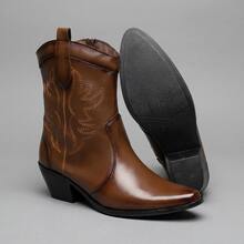 Women's Texan Boot Country Western Style Exclusive Model With Embroidered Detail Immediate Shipping - Rỉ Nâu - Xem 3