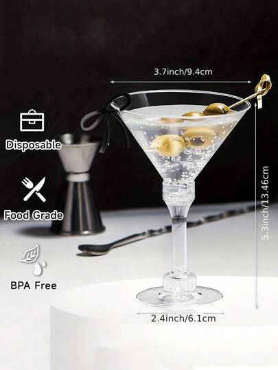 20~1pc Reusable Cocktail Glasses,Elegant 5 Oz Plastic Martini Glasses – Perfect For Cocktails, Champagne, And Desserts – Reusable Party Cups Suitable For Weddings, Christmas, Valentine's Day, Carnival, Easter, Casual Family Gatherings