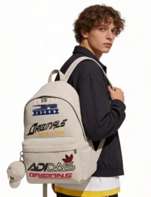 Adidas Originals RUFFLE 2.7L Women's Shoulder Bag With Adjustable Shoulder Strap And Drawstring Design, Ruffled Edge, Wonderful White - Miracle Bauxite Palm - View 1