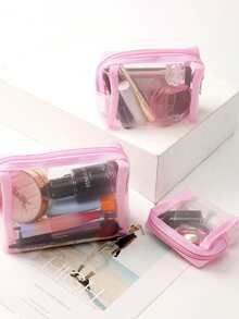 1/2/3pcs Set Minimalist Blush Pink Nylon Mesh Makeup Bag, Large Capacity Travel Cosmetic Storage Box, Transparent Essential Toiletry Organizer, Zipper Pouch, Makeup Bag, Makeup Case, Wash Bag, Desktop Organizer, Makeup Pouch, Bag - Baby Pink - View 5