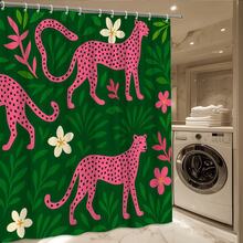 Pink Leopard Floral Shower Curtain On Green Background - White - View 3