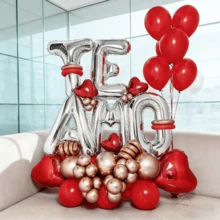 Conjunto de Balões para o Dia dos Namorados - Inclui balões metalizados com letras douradas e prateadas, balões de coração vermelhos e balões de látex vermelhos e prateados. Ideal para decoração de Dia dos Namorados, aniversários, pedidos de casamento, festas de aniversário, Ano Novo e como material decorativo. - Multicolorido - Ver 10