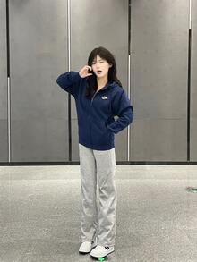 Nike SportswearClubFleece刺繡Logo純色連帽拉鍊外套衛衣男款 - 藍色 - 查看 9