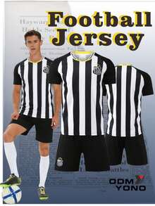 ODMYONO 2025新款男女足球/足球服套装，包括训练服、比赛服和短裤，透气、速干、吸湿排汗，采用高弹涤纶纤维制成，3D网眼拼接，专业球队训练和比赛服。 - 黑與白 - 查看 9
