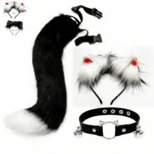 3件套猫咪主题服装套装，包括猫耳朵、毛绒尾巴和手工毛绒头箍。适合万圣节、情人节、复活节和其他节日派对。这款猫咪主题配饰组合套装是送给朋友、家人和同事的绝佳新年和情人节礼物。 - 彩色 - 查看 12