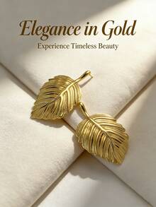 Stainless Steel Gold-Plated Leaf Stud Earrings, Low Allergenic, Nickel-Free, Women's Exaggerated Stud Earrings, Thick Gold Women's Stud Earrings, Fashionable Declaration Geometric Texture Lightweight Anti-Allergy Stud Earrings - Multicolor - View 2