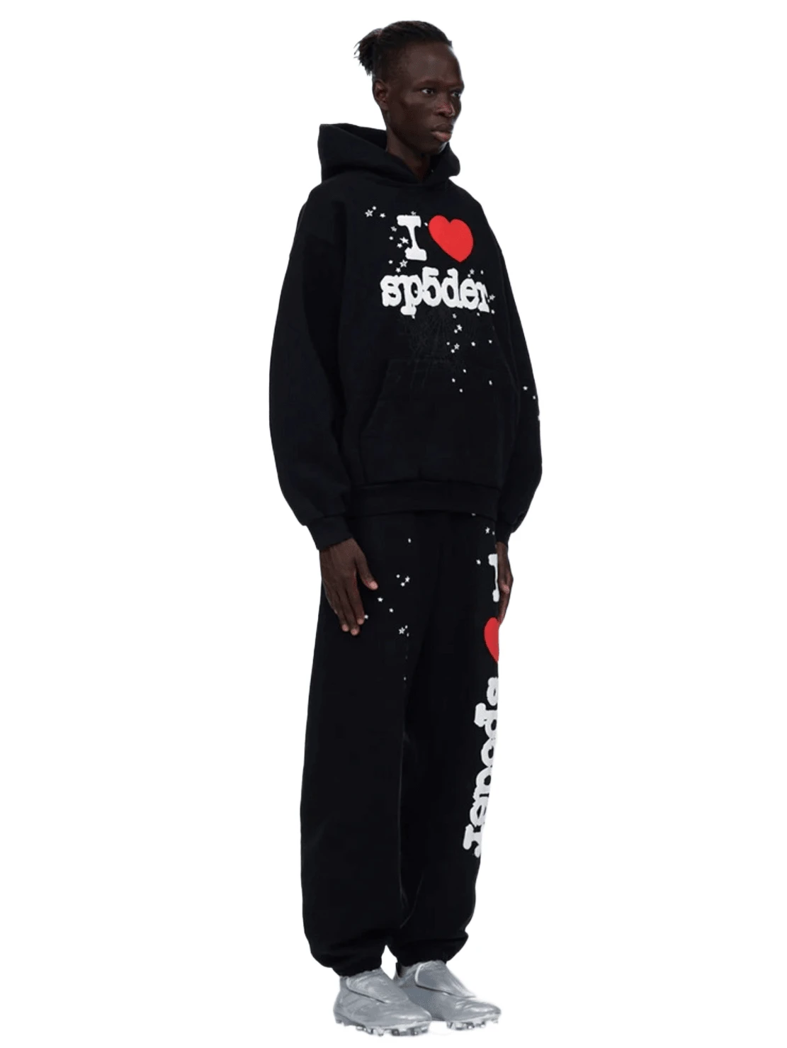 Sp5der I Heart SP5 Souvenir Hoodie Black And Matching Sweatpants Set | Premium Heavyweight Layering Outerwear |Unisex For Both Men And Women | Perfect Streetwear Set | Loungewear And Daily Casual Wear Set - Đen/bộ - Xem 1
