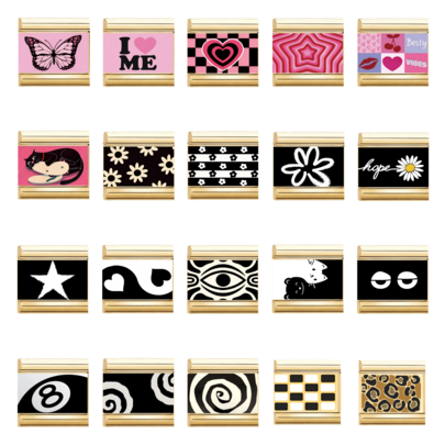 1 шт. солодкі та круті модульні аксесуари для браслетів, принтовані з рожево-чорними кольоровими блоками метеликів/сердець/графіті, різні стилі, поєднуйте та комбінуйте матеріали для самостійного виготовлення