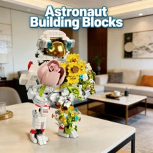 青少年及成人休闲积木玩具，新款宇航员积木装饰，高难度宇航员积木玩具，创意逼真宇航员拼图模型，宇航员主题生日/节日礼物 - 彩色 - 查看 4