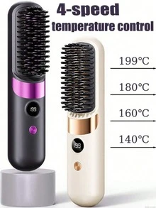 New USB Rechargeable Hair Straightener Brush, Wireless Portable Hair Straightener, Negative Ion Hair Care, 2-In-1 Hair Straightener & Curler, Battery Capacity: 1800mAh - Multicolor - View 2