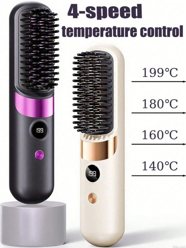 New USB Rechargeable Hair Straightener Brush, Wireless Portable Hair Straightener, Negative Ion Hair Care, 2-In-1 Hair Straightener & Curler, Battery Capacity: 1800mAh