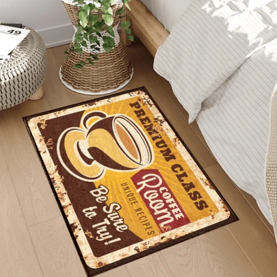1pc Coffee Theme Printed Rug, Faux Wool Mat - Highly Absorbent, Easy To Clean, Suitable For Home Decor, Farmhouse, Entryway, Indoor, Room, Kitchen, Dining Room, Small Office/Home Office, Sink, Laundry Room, Doormat, Kitchen Mat, Non-Slip Mat
