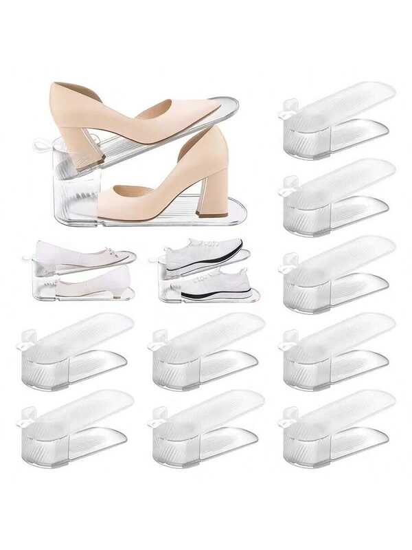 Shoe Slots Organizer 10 Pack - Shoe Stackers, Space Savers 50%, 3 Levels Adjustable, Double Layer Holders For Closet, White