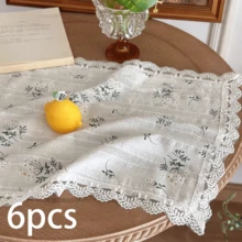 1 buah/2 buah/6 buah Serbet, Taplak Meja, Alas Piring Motif Retro Prancis Bergaris Putih dengan Hiasan Renda Bunga - MultiWarna - View 13
