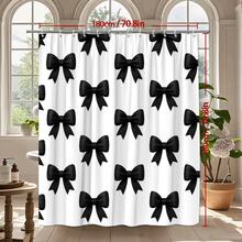 Black Bow Shower Curtain On White Background, Decorative Bath Curtain - White - View 5