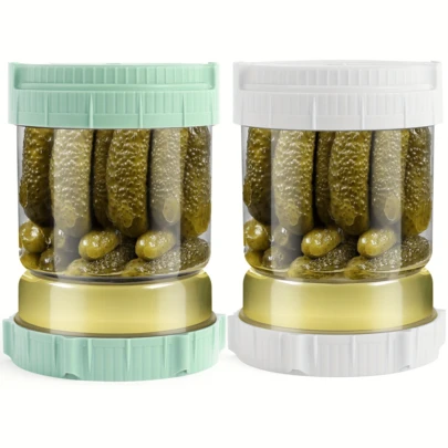 1个50盎司果汁过滤翻盖宽口大容量绿色PP材质防漏泡菜罐，自制泡菜容器，黄瓜盐水分离器，厨房收纳保鲜罐