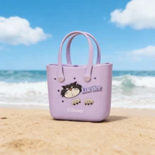 Miniso Disney Cartoon Lucifer Lunch Box Tote Bag, Cute Handbag, Large Capacity Beach Mesh Bag, Storage Pouch - Purple - View 7