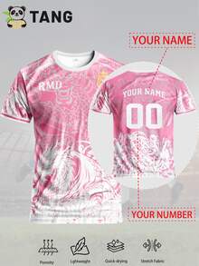 定制西甲男士足球球衣，舒适圆领运动卫衣，适合足球训练、休闲穿着和作为礼物 - 粉色 - 查看 2