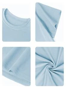 Camiseta con estampado floral tropical azul para niña preadolescente, de tela suave y cómoda, adecuada para que las niñas la usen para viajar, vacaciones, deportes al aire libre, uso diario, viajes casuales, ¡la mejor opción! Parte superior casual y versátil de moda para niñas preadolescentes en primavera y verano - Celeste - Ver 6