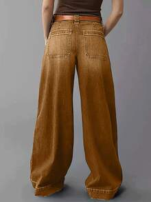 Wide Leg Stretch Jeans - Comfortable, Soft, And Breathable For Casual Wear Denim Womenswear - 卡其色 - 查看 5