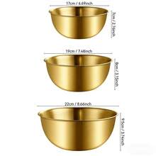 3 peças/1 peça Tigelas de Mistura de Aço Inoxidável Dourado com Marcas de Medição, Adequadas para Salada, Frutas, Massa, Fácil de Limpar, Tema de Feriado, Uso ao Ar Livre, Superfície de Metal Escovado, Tamanho Redondo 6,69", 7,48", 8,66" - Dourado - Visão 5