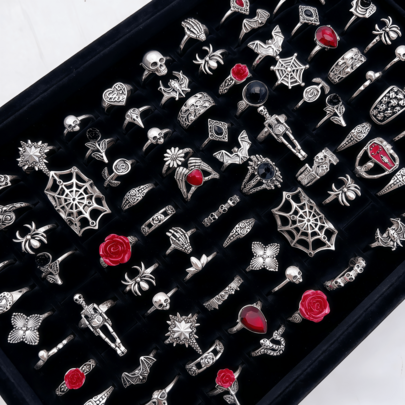 20pcs Vintage Punk Spider Skull Ring Set, Suitable For Women And Men, Mixed Styles, Gothic Dark Style, Suitable For Halloween, Party, Festivals