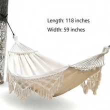 New Style Hammock With Tassels, Suitable For Outdoor Camping, Made Of Thick Canvas, Double Leisure Swing, Anti-Tipping Camping Chair. - White - View 4