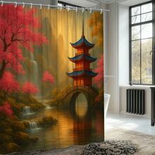 Elegant Pink And Blue Asian Inspired Shower Curtain Home Decor - White - View 2
