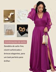 Elegant Long Tulle Dress With Open Sleeves And V-Neck, Perfect For Parties, Weddings, And Bridesmaids. - 玫瑰紅 - 查看 5