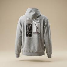 Sudadera con capucha para mujer, elegante top de poliéster de manga larga, sudadera de mujer versátil e informal, forro polar, estampado de Nueva York, hombros caídos, tela suave, cómoda y transpirable, ropa de calle de moda para todos los días, ideal para otoño e invierno. - Gris - Ver 10