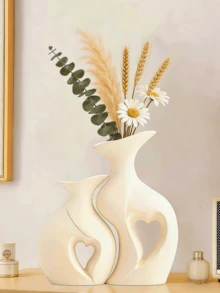 2件套心形花瓶，花卉装饰花瓶，大型黑白陶瓷装饰花瓶，适用于房间、卧室、春季树脂装饰、客厅装饰，非常适合婚礼艺术装饰、母亲节礼物、生日礼物、毕业礼物、家居装饰、返校季花瓶、玻璃花瓶 - A - 查看 7