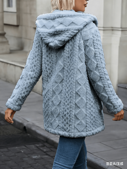 Chaqueta gruesa y cálida de talla grande para otoño e invierno, con capucha reversible y estampado geométrico y bolsillos para mujer.